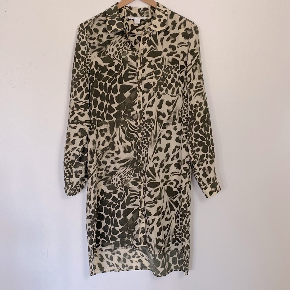 Diane Von Furstenberg Olive and Cream Animal Print Midi Dress